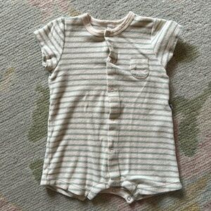 Petit Bateau Cream / Green Striped Playsuit • Size 3 months